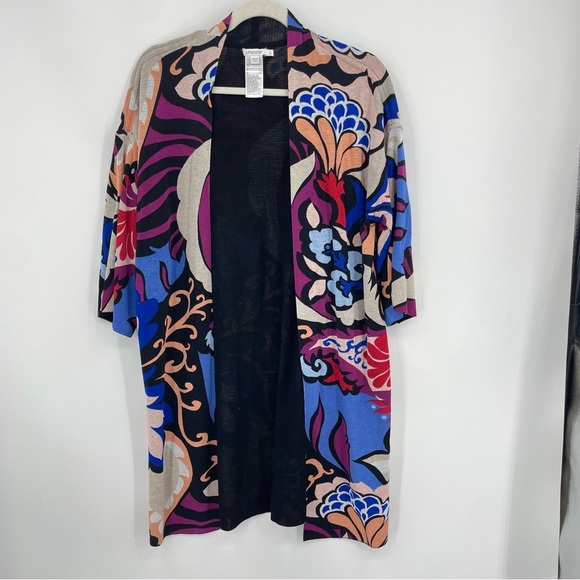 Chico’s Cardigan Sweater Womens floral Pattern mid length kimono Jacket 1 US M - Picture 1 of 8